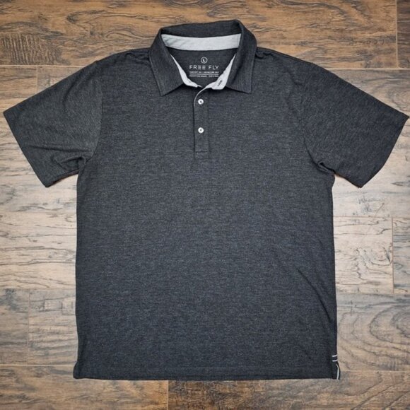 Free Fly Men's Large Dark Gray Bamboo Performance Polo Shirt Stretch - Picture 1 of 7
